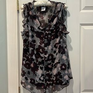 Cabi Floral Top Purple Tones with Black Cami Attached Size Medium